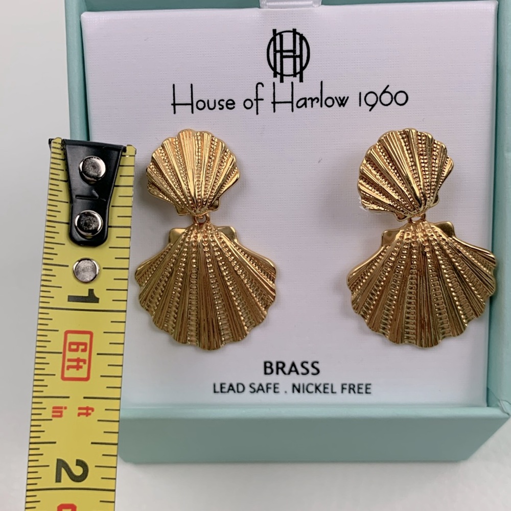 House of Harlow 1960 Gold Brass fan Earrings New in Box Lead free Nickel safe - Picture 8 of 10